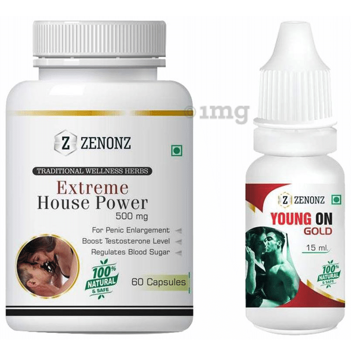 Zenonz Combo Pack of Extreme House Power 500mg, 60 Capsules & Young On Gold 15ml