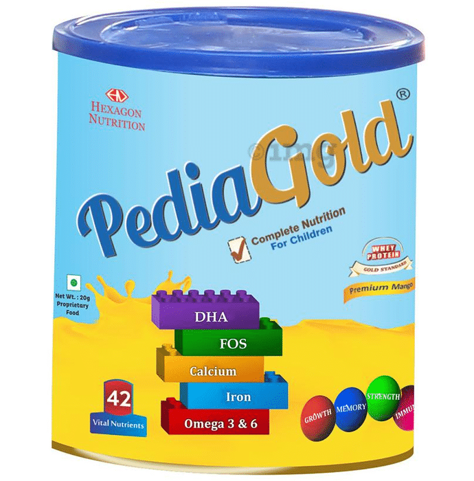 PediaGold with Protein, Iron, Calcium & DHA | For Kids' Energy, Growth & Immunity | Flavour Mango Powder