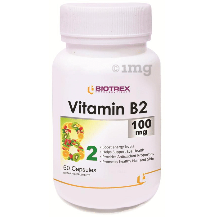 Biotrex Vitamin B2 100mg for Energy, Eye Health, Hair, Skin & Antioxidant Support | Capsule