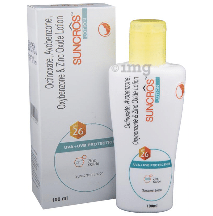 Suncros Sunscreen Lotion SPF 26 | With Zinc Oxide for UVA/UVB Protection