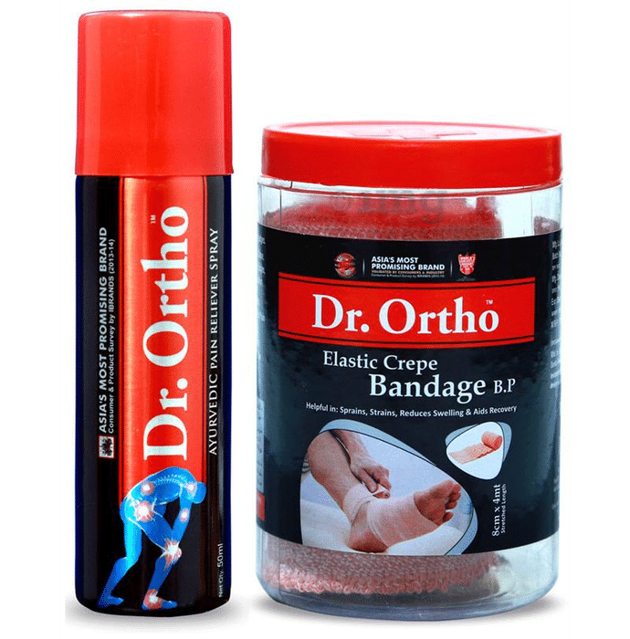 Dr Ortho Combo Pack of Crepe Bandage (8X4) & Pain Relief Spray 50ml