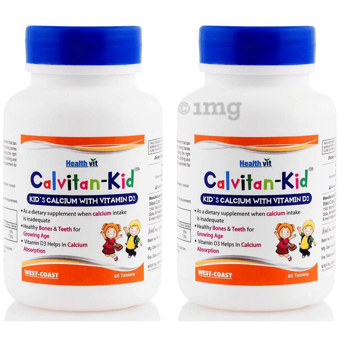 HealthVit Calvitan-Kid Tablet | With Calcium & Vitamin D | For Bones & Teeth Health | Pack of 2