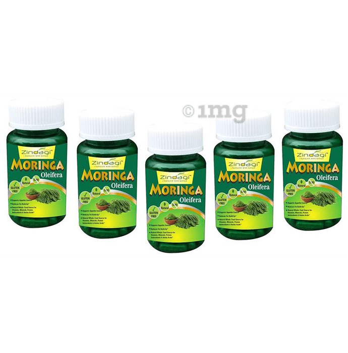 Zindagi Moringa Oleifera Capsules (60 Each - Buy 4 Get 1 Free)