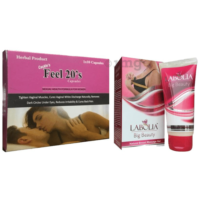 Cackle's Combo Pack of Feel 20's (10 Capsule) and Lobolia Big Beauty Breast Massage Gel 50gm