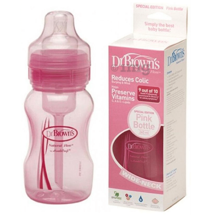 Dr Brown's Natural Flow Special Edition Wide Neck Baby Feeding Bottle Pink