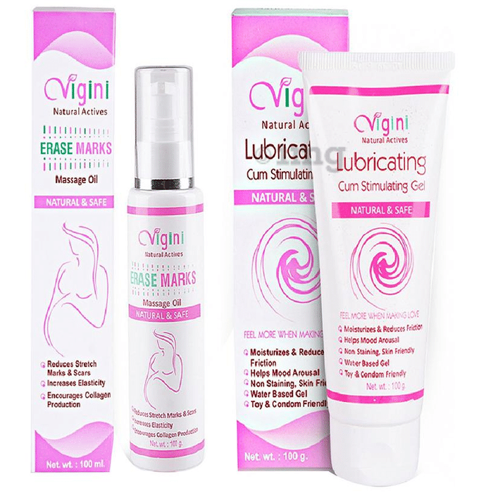 Vigini Combo Pack of Erase Marks Massage Oil 100ml and Lubricating Cum Stimulating Gel 100gm
