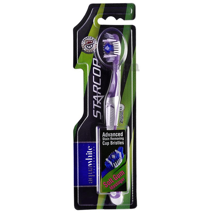 Aquawhite Advanced Stain Removing Cup Bristles Starcop Toothbrush Purple