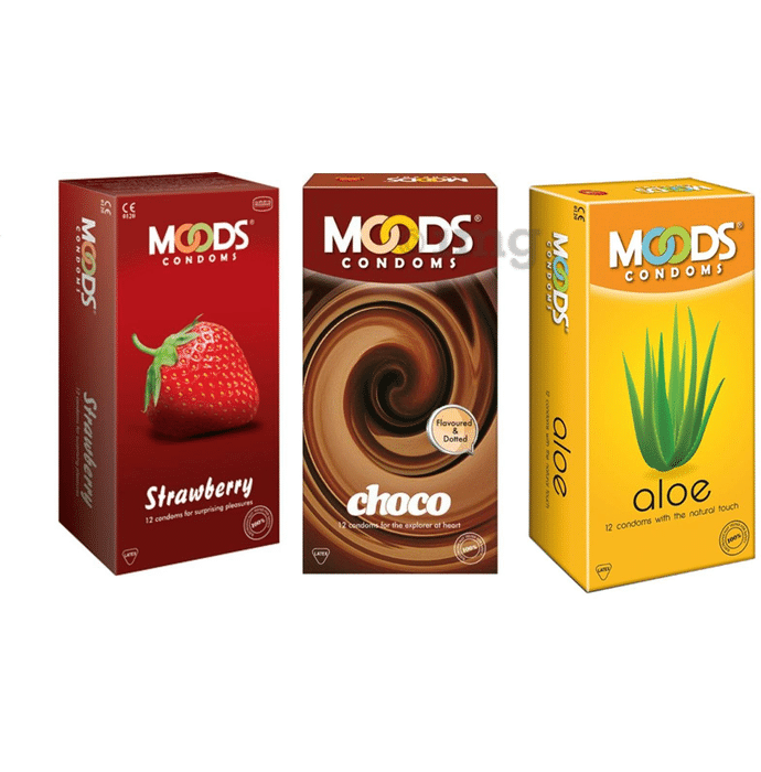 MOODS Combo Pack of Strawberry, Choco and Aloe Condom (12 Each)