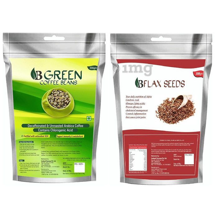Livebasil Combo Pack of Green Coffee Beans and Flax Seeds (300gm Each)