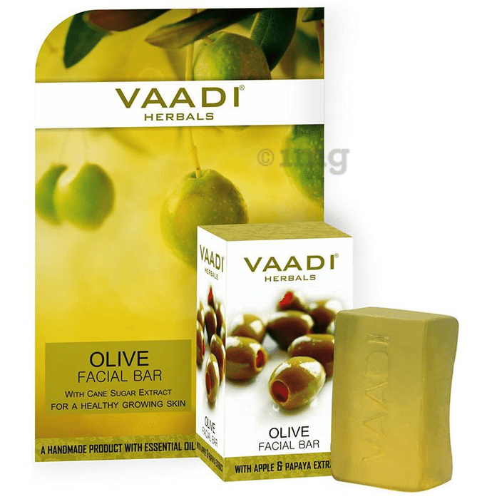 Vaadi Herbals Value Pack of 4 Olive Facial Bars with Cane Sugar Extract (25gm Each)