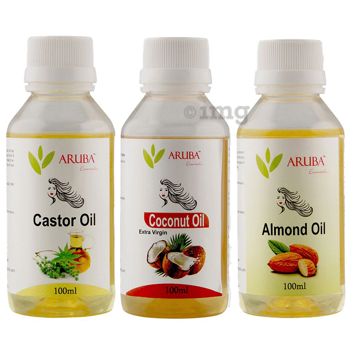 Aruba Essentials Combo Pack of Castor Oil, Coconut Oil & Almond Oil (100ml Each)