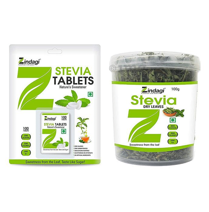 Zindagi Pack Combo Pack of Stevia 100 Tablet & Stevia Dry Leaves 100gm