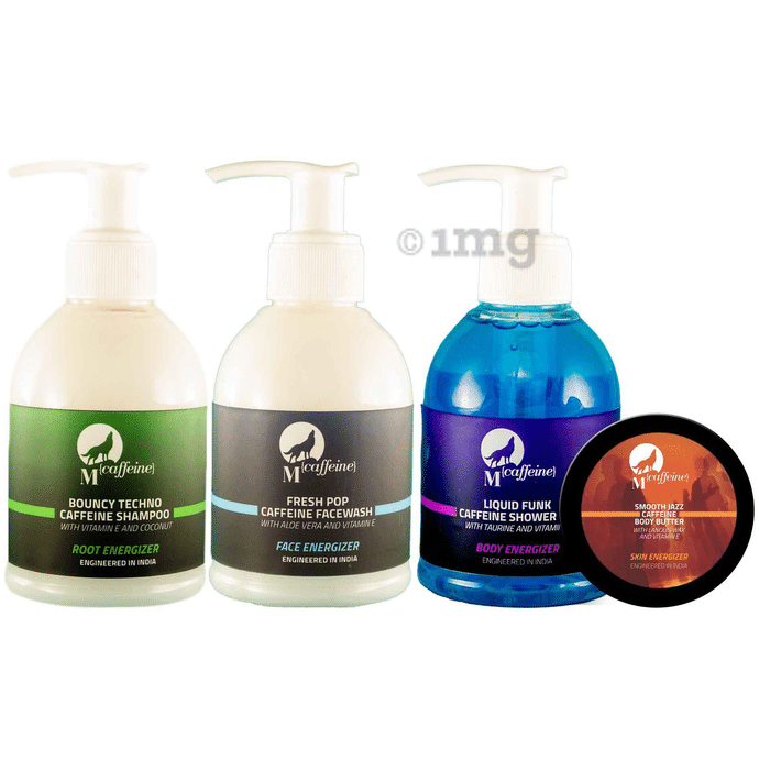 Mcaffeine Head-to-Toe Charger Pack (Shower Gel 150ml, Shampoo 150ml, Body Butter 50ml, Facewash 150ml)