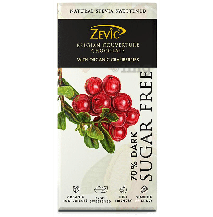 Zevic 70% Dark Sugar Free Belgian Couverture Chocolate with Organic Cranberries