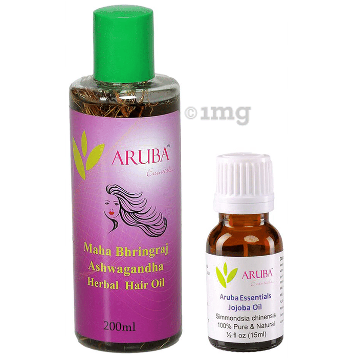 Aruba Essentials Combo Pack of Maha Bhringraj Ashwagandha Herbal Hair Oil 200ml & Jojobo Oil 15ml