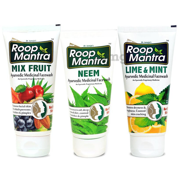 Roop Mantra  Combo Pack of Mix Fruit, Neem & Lime Mint Face Wash (50ml Each)