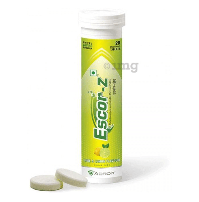 Escor Z with Zinc for Immunity | Sugar Free | Flavour Lime & Lemon Effervescent Tablet