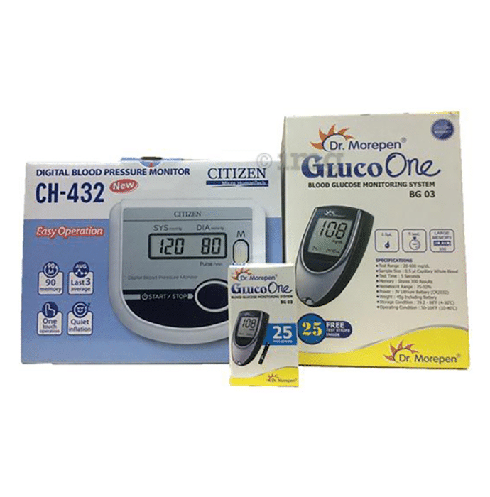 Dr Morepen Combo Pack of BG 03 Glucose Monitor and 25 Strips with Citizen CH 432 Digital Blood Pressure Monitor