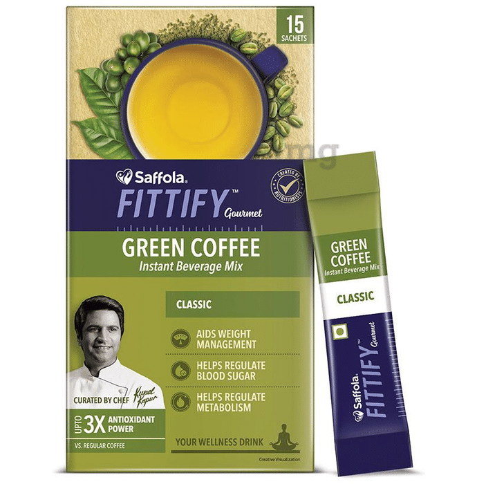 Saffola Fittify Gourmet Green Coffee Instant Beverage Mix Sachets (2gm Each) Classic