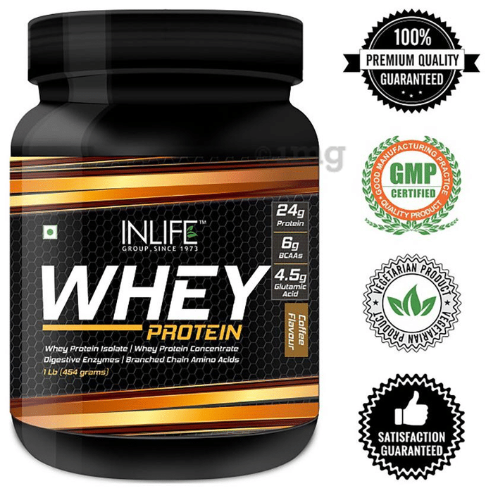 Inlife Whey Protein Powder | With Digestive Enzymes for Muscle Growth | Flavour Coffee