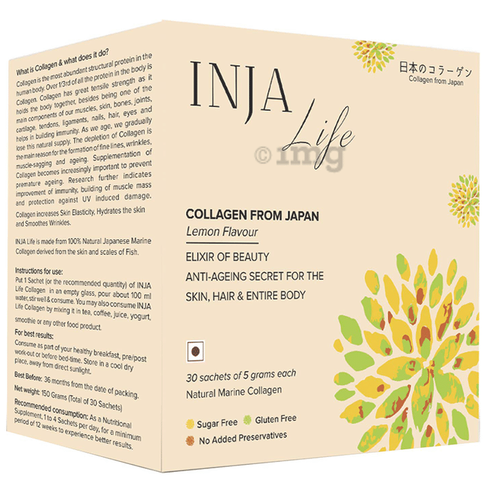 INJA Life Collagen Powder for Anti-Ageing Support, Skin & Hair Health | Flavour Lemon