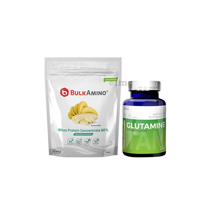 Advance Nutratech Combo of BulkAmino Whey Protein Concentrate 80% Banana Split 500gm and Glutamine Supplement Powder 100gm Unflavored