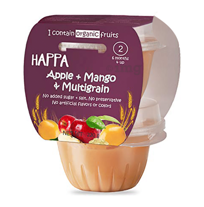 Happa Organic Puree Baby Food for 6 Months+, Stage-2, 110g Each Pack Apple, Mango & Multigrain