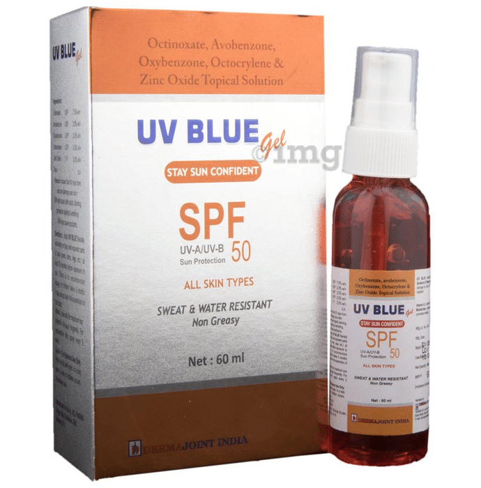 UV Blue SPF 50 Sun Protection Sunscreen | Non Greasy, Sweat & Water Resistant Gel
