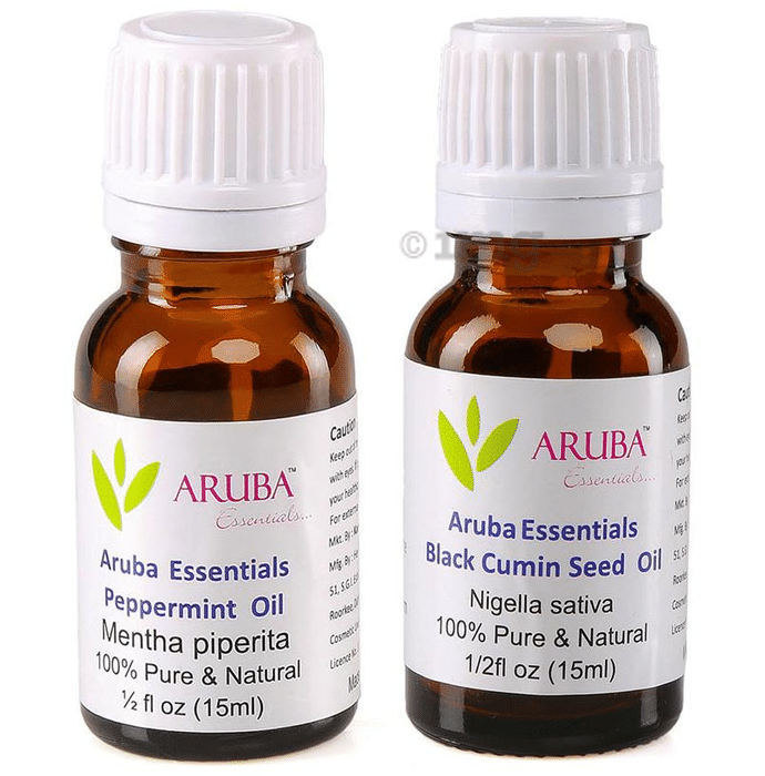 Aruba Essentials Combo Pack of Peppermint Oil and Black Cumin Seed Oil (15ml Each)