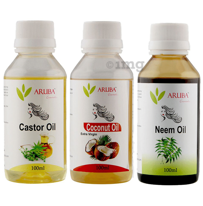Aruba Essentials Combo Pack of Castor Oil, Coconut Oil & Neem Oil (100ml Each)