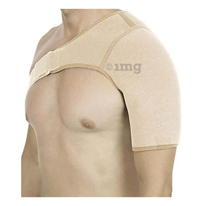 Kudize Shoulder Support with Adjustable Neoprene Stretch Strap Wrap Standard Beige Left Shoulder