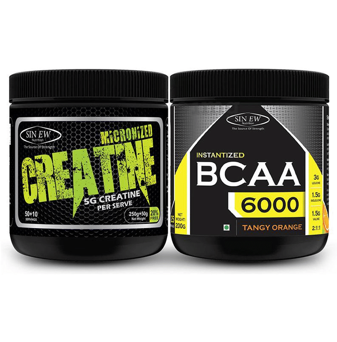 Sinew Nutrition Combo Pack of Micronised Creatine, 300gm and Instantized BCAA 2:1:1, 200gm Unflavoured
