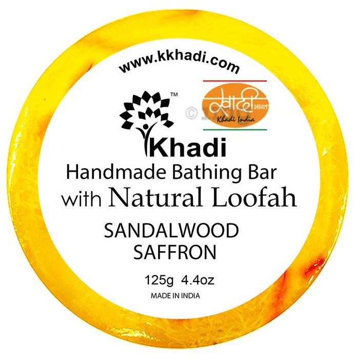 Khadi India Sandalwood Saffron Natural Loofah Handmade Bathing Bar