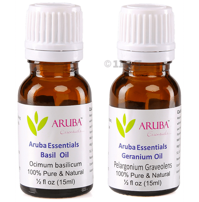 Aruba Essentials Combo Pack of Basil Oil & Geranium Oil (15ml Each)