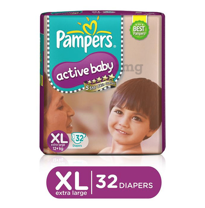Buy Pampers New Diapers Pants XL 56 Count  Pampers Active Baby Extra  Large Size Diapers 32 Count Online at Low Prices in India  Amazonin