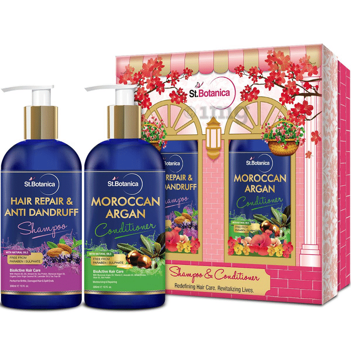 St.Botanica Combo Pack of Hair Repair & Anti Dandruff Shampoo 300ml and Moroccan Argan Conditioner 300ml