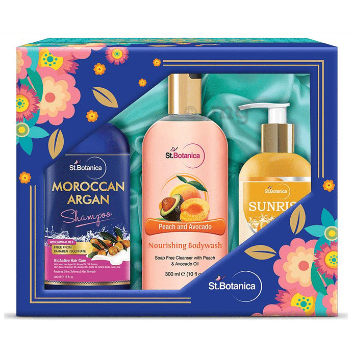 St.Botanica Body Kit (Moroccan Argan Shampoo + Peach and Avocado Nourishing Bodywash + Sunrise Cleanser)