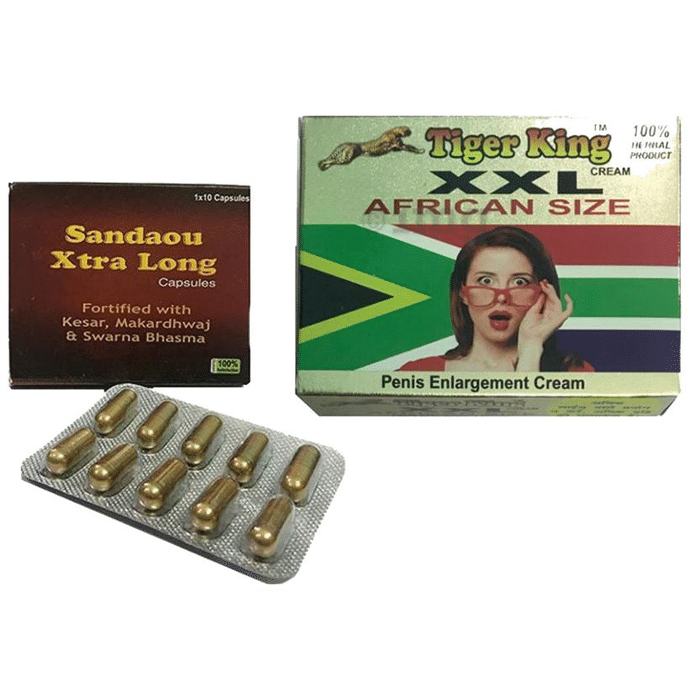 Cackle's Combo Pack of Sandau Xtra Long 10 Capsule and Tiger XXXL African Size Cream 25gm