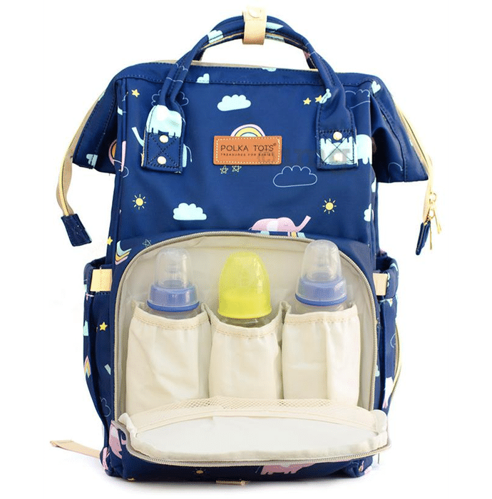 Polka Tots Waterproof Diaper Bag for Travel, Mothers Blue Waterproof