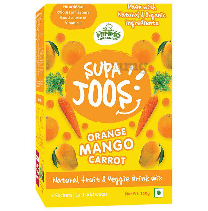 Mimmo Organics Supa Joos Natural Fruit & Veggie Drink Mix 24 Months Plus (100gm Each) Orange, Mango, Carrot
