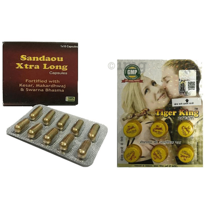 Cackle's Combo Pack of Sandaou Xtra Long 10 Capsule and Tiger King Cream (6 Pcs)