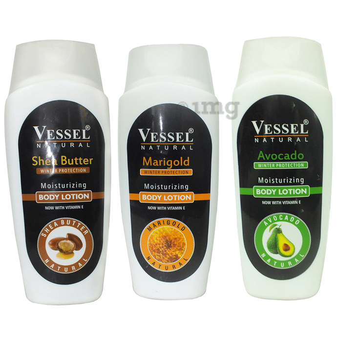 Vessel Combo Pack of Natural Winter Protection Moisturizing Body Lotion with Avocado, Marigold and Shea Butter (200ml Each)