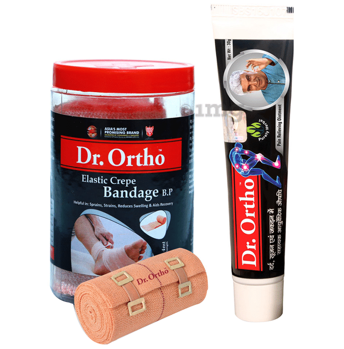 Dr Ortho Combo of Crepe Bandage (8X4) & Pain Relief Ointment 30gm