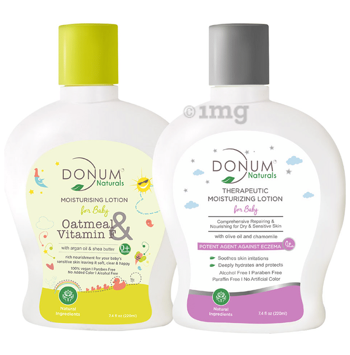 Donum Naturals Combo Pack of Oatmeal & Vitamin F Moisturising Lotion and Therapeutic Moisturizing Lotion for Baby
