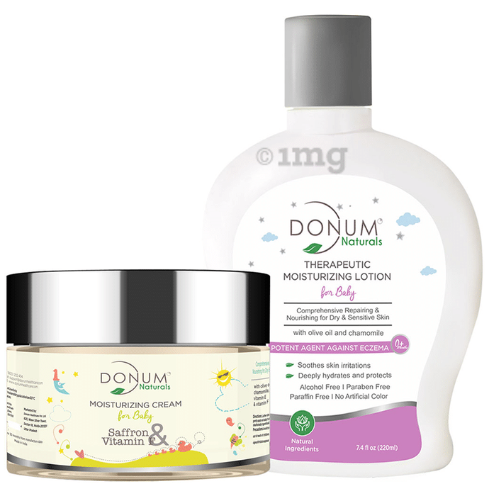 Donum Naturals Combo Pack of Saffron & Vitamin F Cream and Therapeutic Moisturizing Lotion for Baby