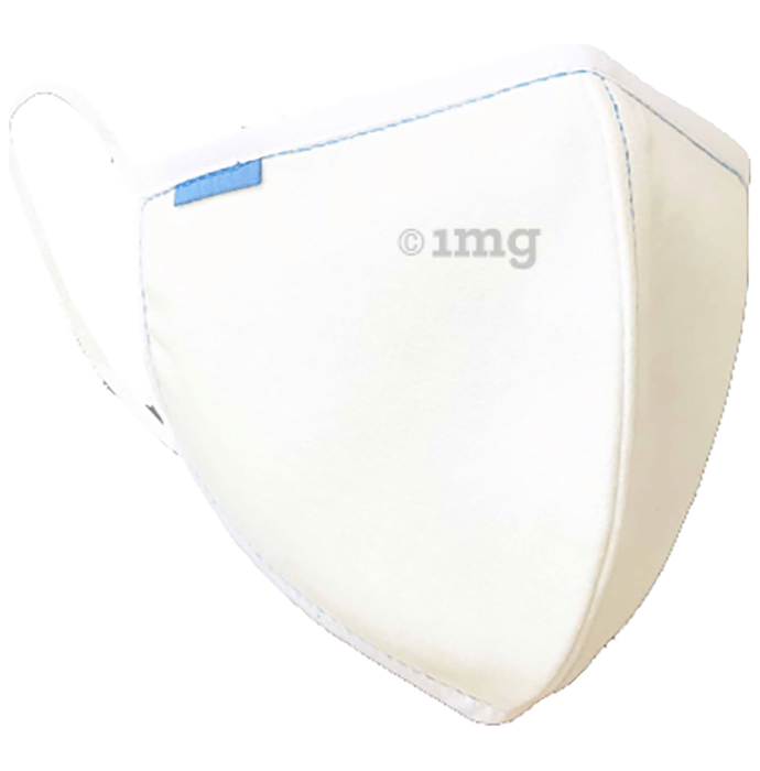 Nivedita Saboo Cares Large Lite-Ivory with Blue Tab BreathSafe Protective Reusable Face Mask