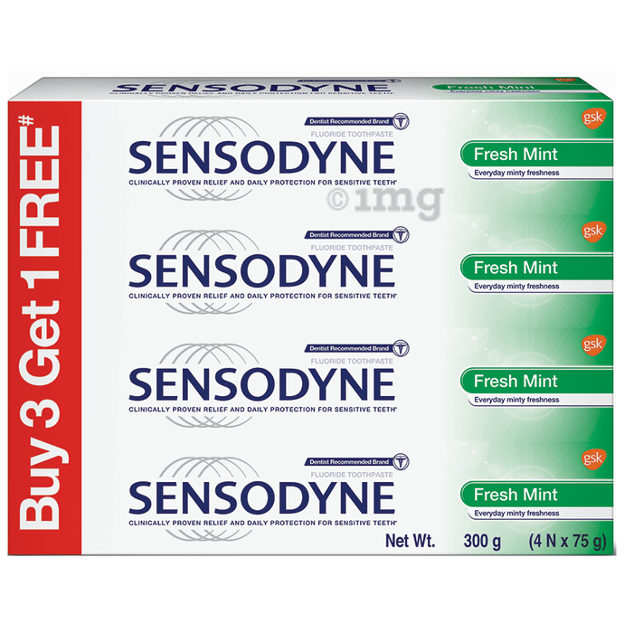 Sensodyne Toothpaste 75gm Each (Buy 3 Get 1 Free) Fresh Mint
