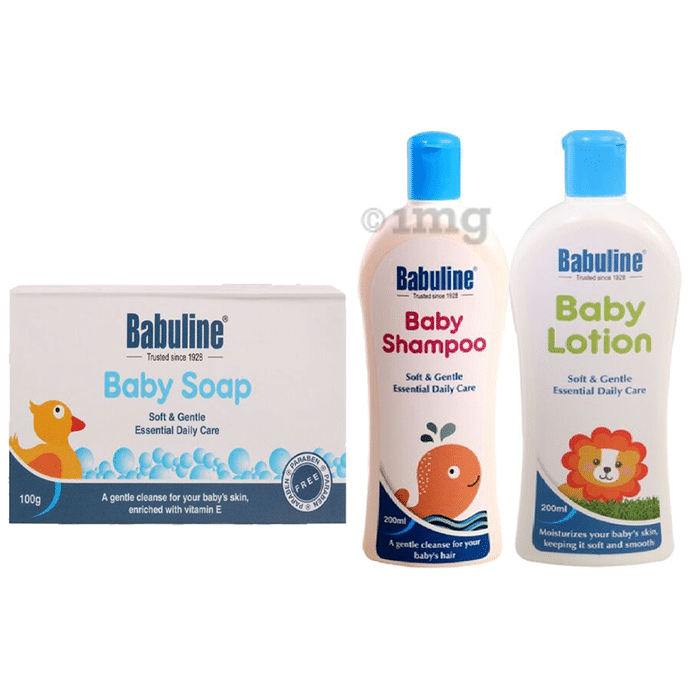 Babuline Combo Pack of Baby Shampoo 200ml, Baby Lotion 200ml, Baby Soap 100gm