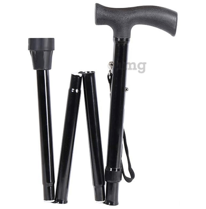 MCP Jindal 4 Folding Sections Walking Stick Black