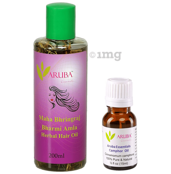 Aruba Essentials Combo Pack of Bharmi- Amla Herbal Hair Oil 200ml & Camphor Oil 15ml